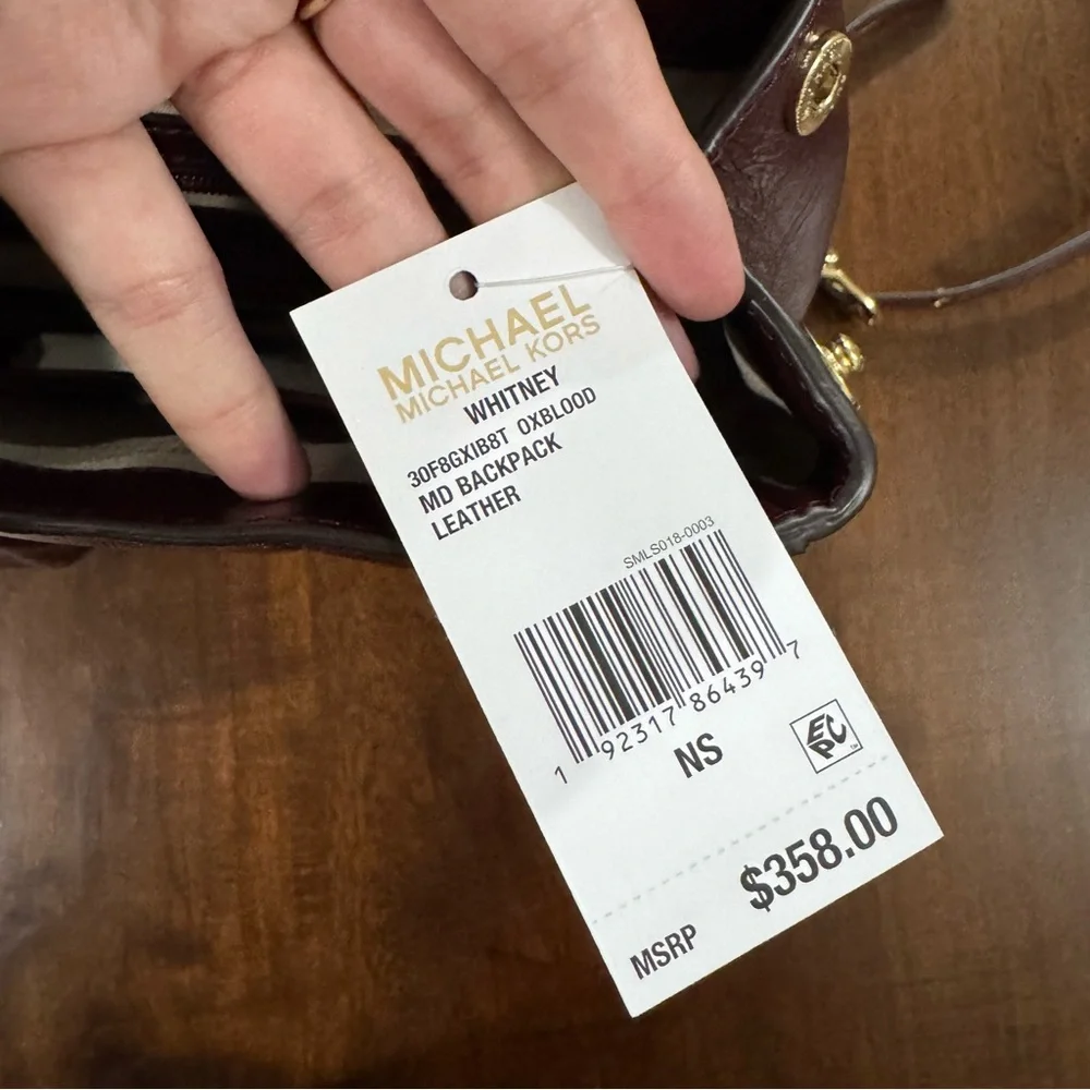 New! Michael Kors Whitney Leather Quilted Backpack in Oxblood Fall